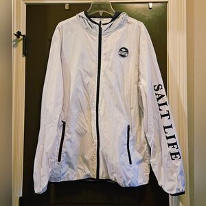 Salt Life Hooded Windbreaker Water Resistant, White/Navy - 2XL, EUC